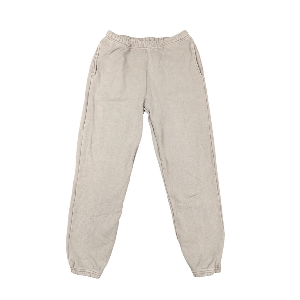 Les Tien Sweatpants Womens Small Beige Fleece Joggers Elastic Waist Pockets USA